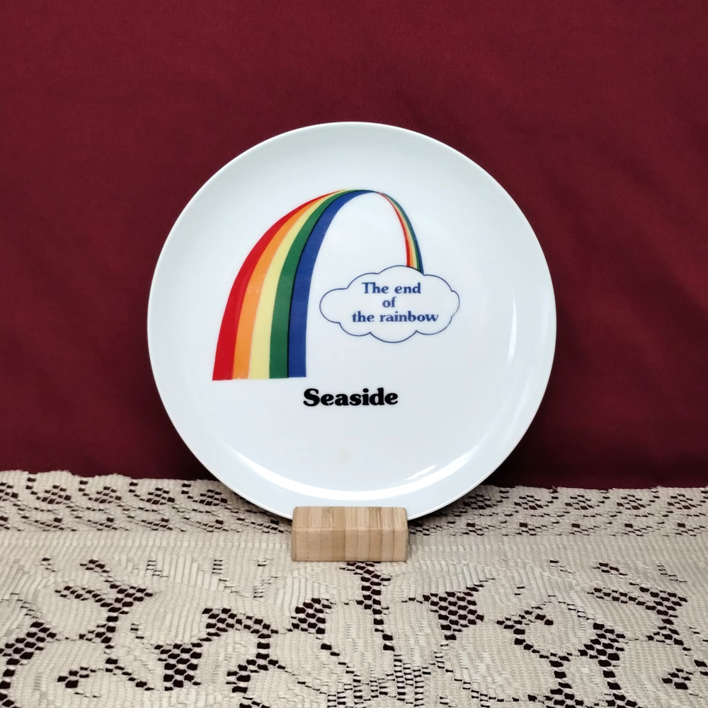 Vintage Seaside Rainbow Souvenir Plate Gay Pride Beach Decor Ceramic 6" Retro